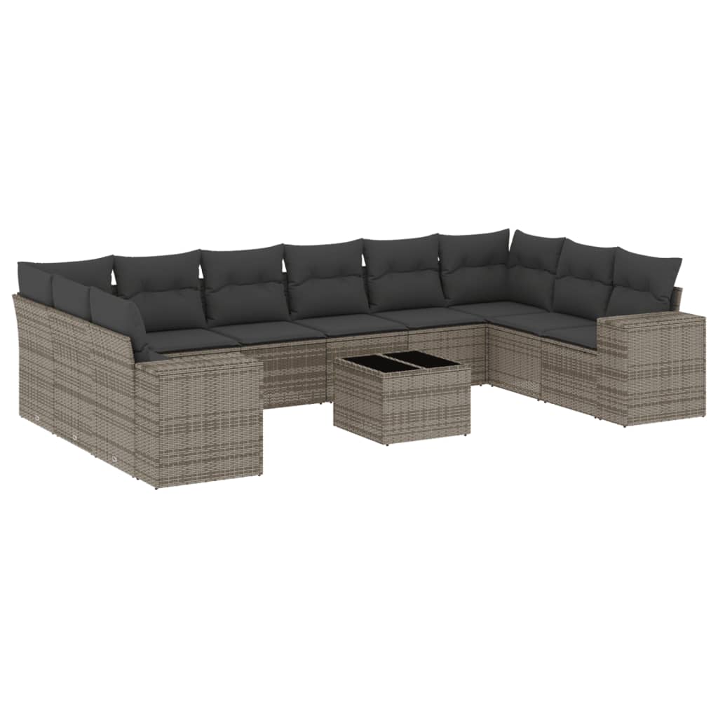 Set Divani da Giardino 11 pz con Cuscini in Polyrattan Grigio 3223079