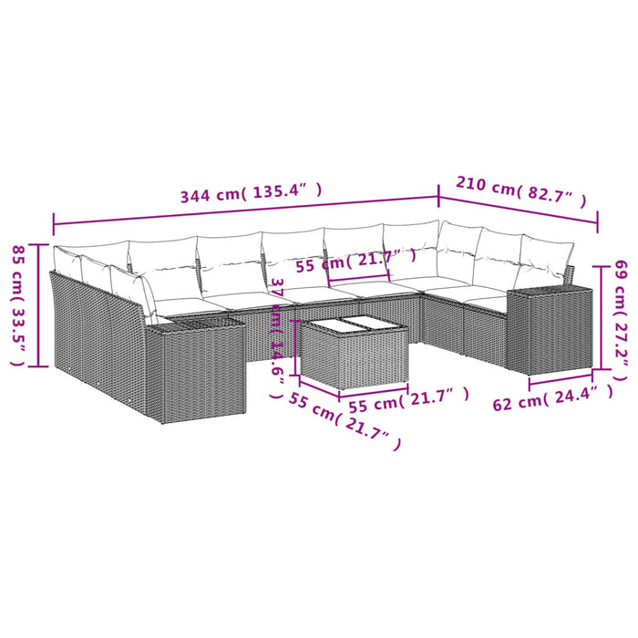 Set Divani da Giardino 11 pz con Cuscini in Polyrattan Grigio 3223079