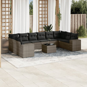 Set Divani da Giardino 11 pz con Cuscini in Polyrattan Grigio 3223079