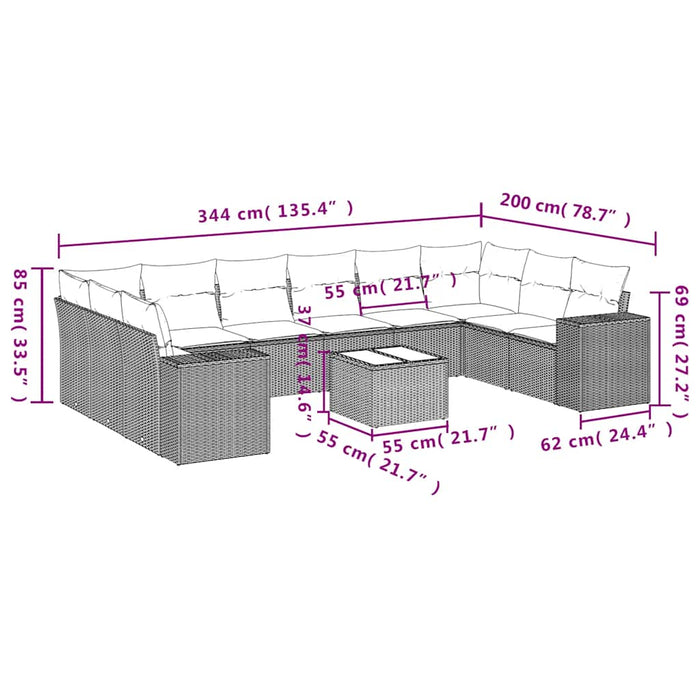 Set Divani da Giardino 11 pz con Cuscini in Polyrattan Grigio 3223081