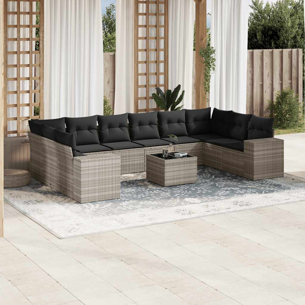 Set Divani da Giardino 11 pz con Cuscini in Polyrattan Grigio 3223081