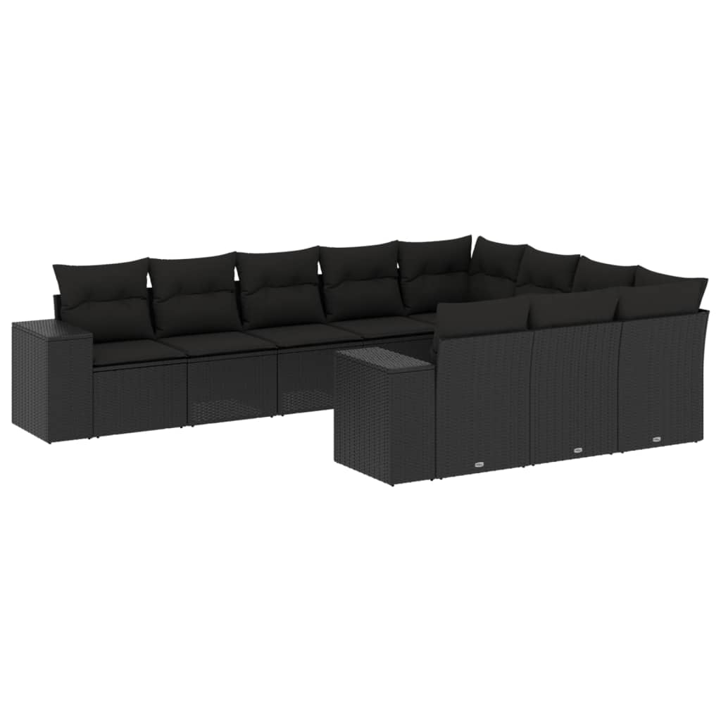 Set Divani da Giardino 10pz con Cuscini in Polyrattan Nero 3223084