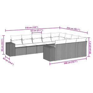 Set Divani da Giardino 10pz con Cuscini in Polyrattan Nero 3223084