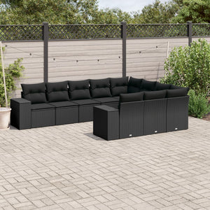 Set Divani da Giardino 10pz con Cuscini in Polyrattan Nero 3223084