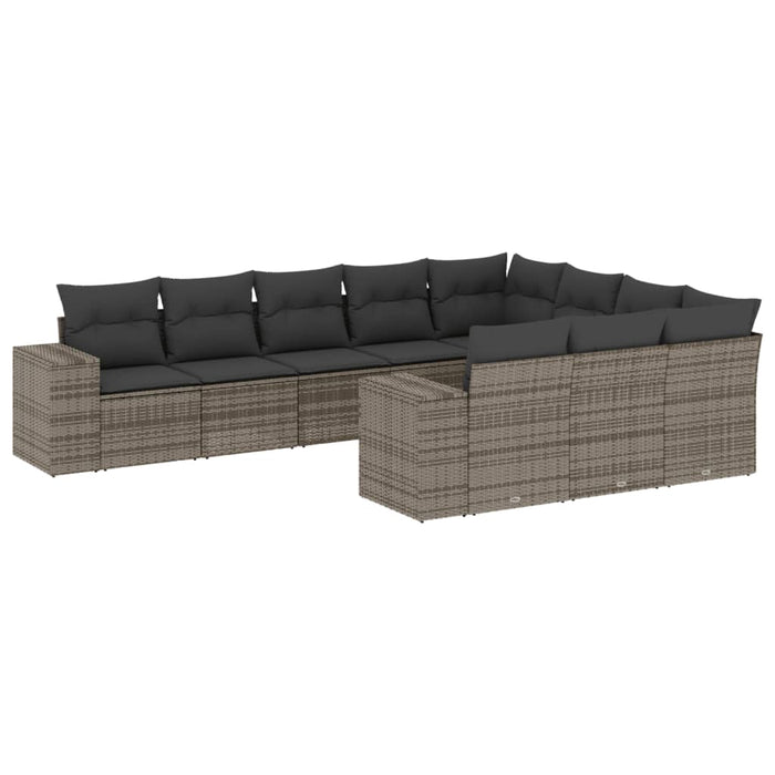 Set Divano da Giardino 10 pz con Cuscini Grigio in Polyrattan 3223089