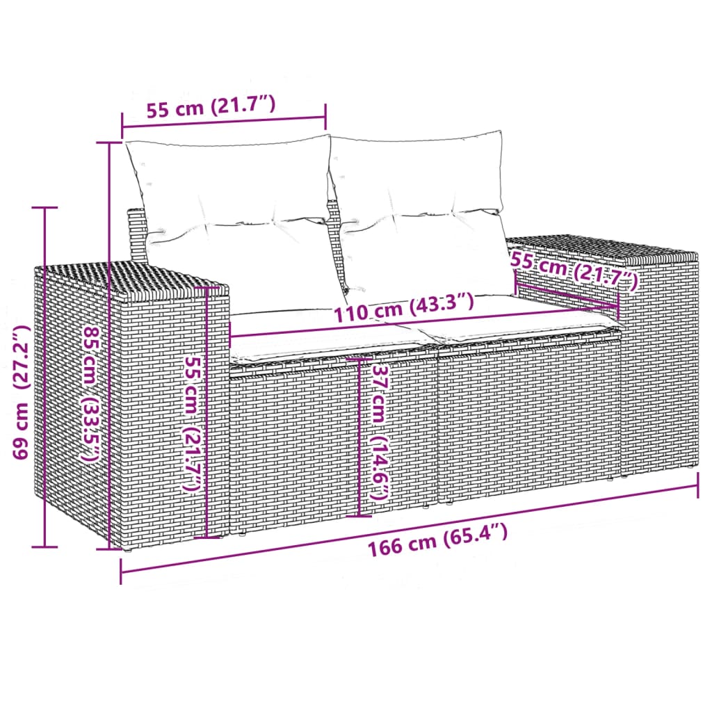 Set Divano da Giardino 10 pz con Cuscini Grigio in Polyrattan 3223089