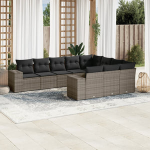 Set Divano da Giardino 10 pz con Cuscini Grigio in Polyrattan 3223089