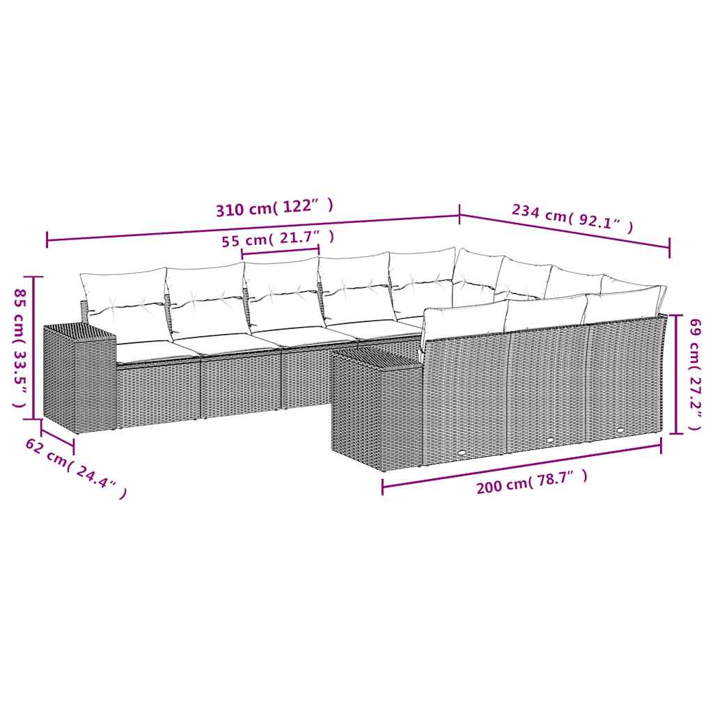 Set Divano Giardino 10 pz con Cuscini Grigio Chiaro Polyrattan 3223091