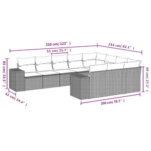 Set Divano Giardino 10 pz con Cuscini Grigio Chiaro Polyrattan 3223091