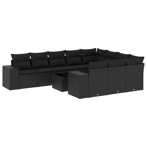 Set Divani da Giardino 11 pz con Cuscini in Polyrattan Nero 3223094