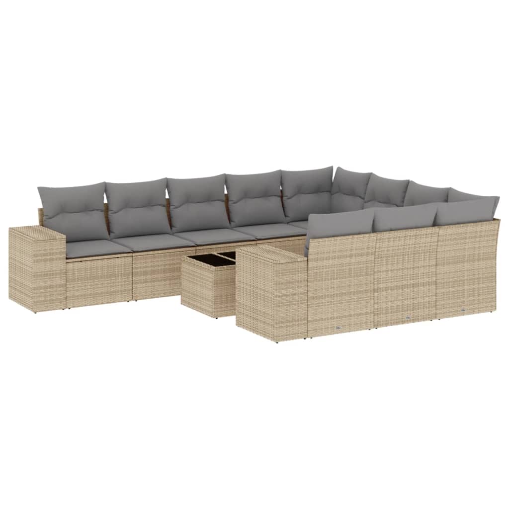 Set Divani da Giardino 11 pz con Cuscini Beige in Polyrattan 3223098