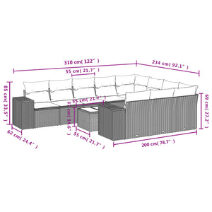 Set Divani da Giardino 11 pz con Cuscini Beige in Polyrattan 3223098