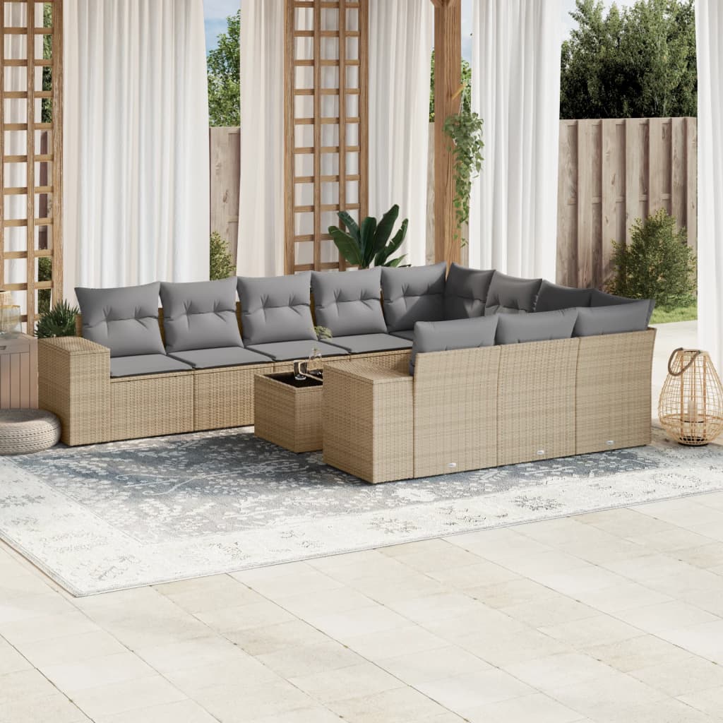 Set Divani da Giardino 11 pz con Cuscini Beige in Polyrattan 3223098