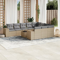 Set Divani da Giardino 11 pz con Cuscini Beige in Polyrattan 3223098