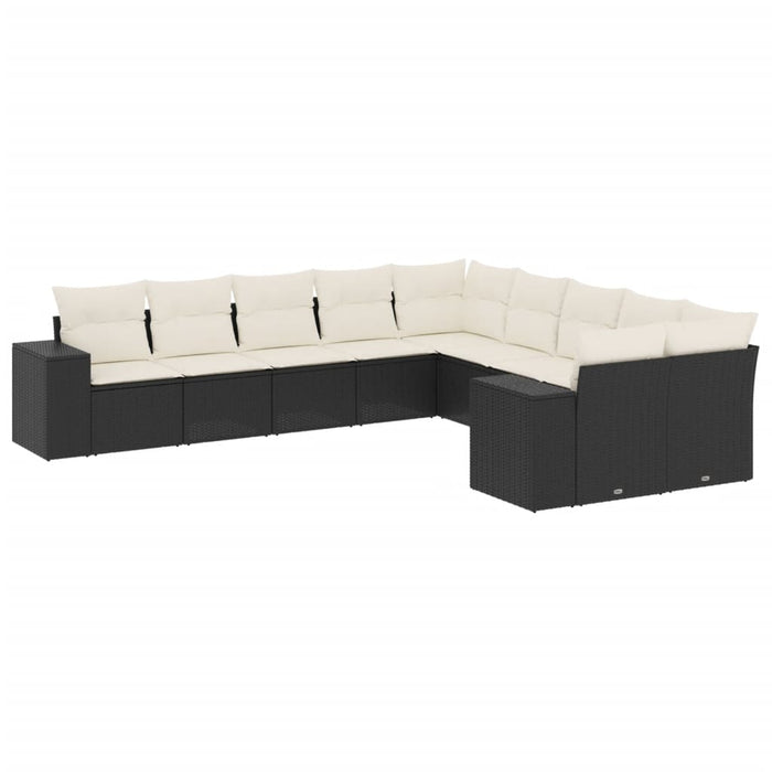 Set Divani da Giardino 10pz con Cuscini in Polyrattan Nero 3223105