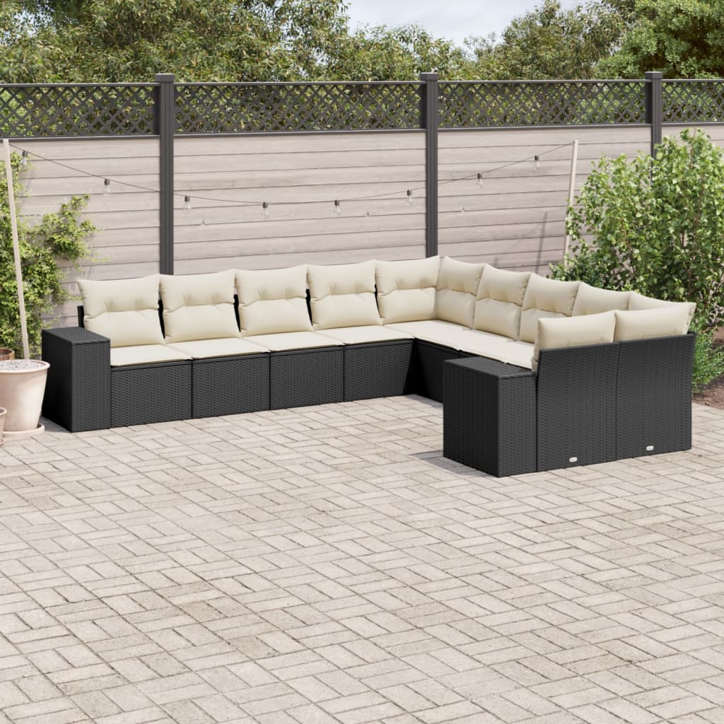 Set Divani da Giardino 10pz con Cuscini in Polyrattan Nero 3223105