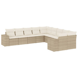 Set Divano da Giardino 10 pz con Cuscini Beige in Polyrattan 3223107