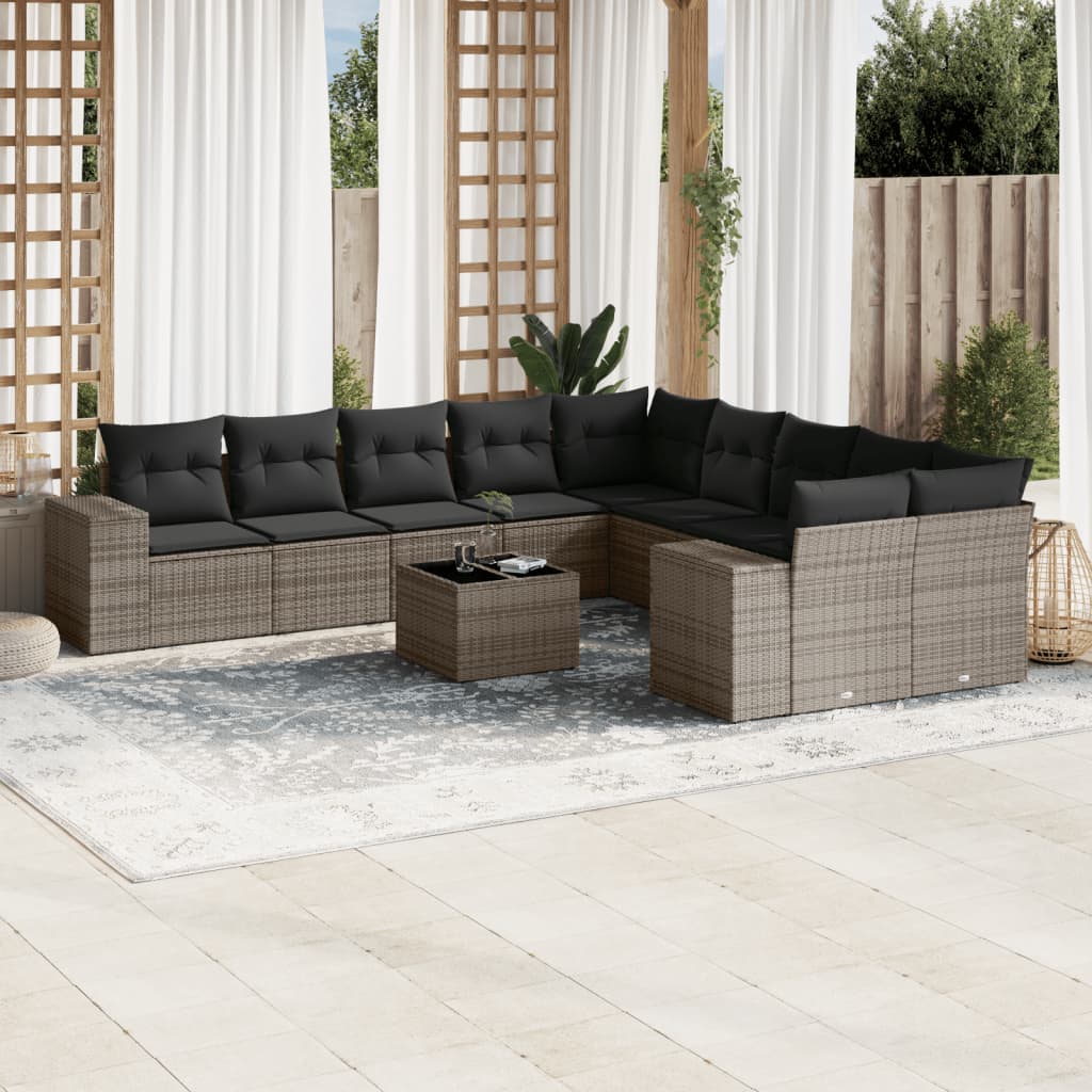 Set Divani da Giardino 11 pz con Cuscini in Polyrattan Grigio 3223119