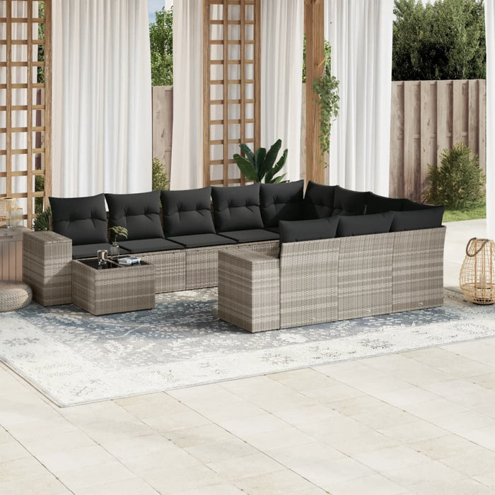 Set Divani da Giardino 11 pz con Cuscini in Polyrattan Grigio 3223131