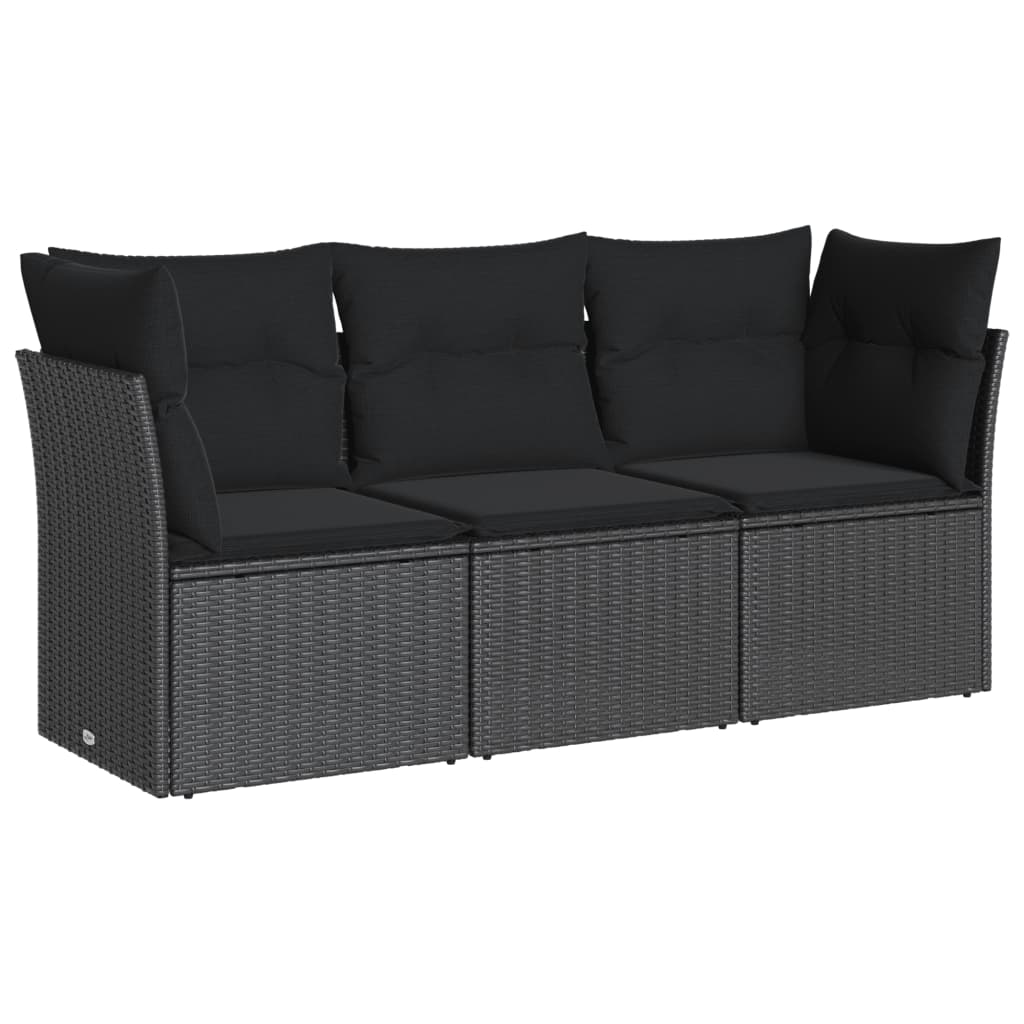 Set Divani da Giardino 3 pz con Cuscini in Polyrattan Nero 3217205