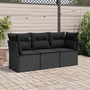 Set Divani da Giardino 3 pz con Cuscini in Polyrattan Nero 3217205