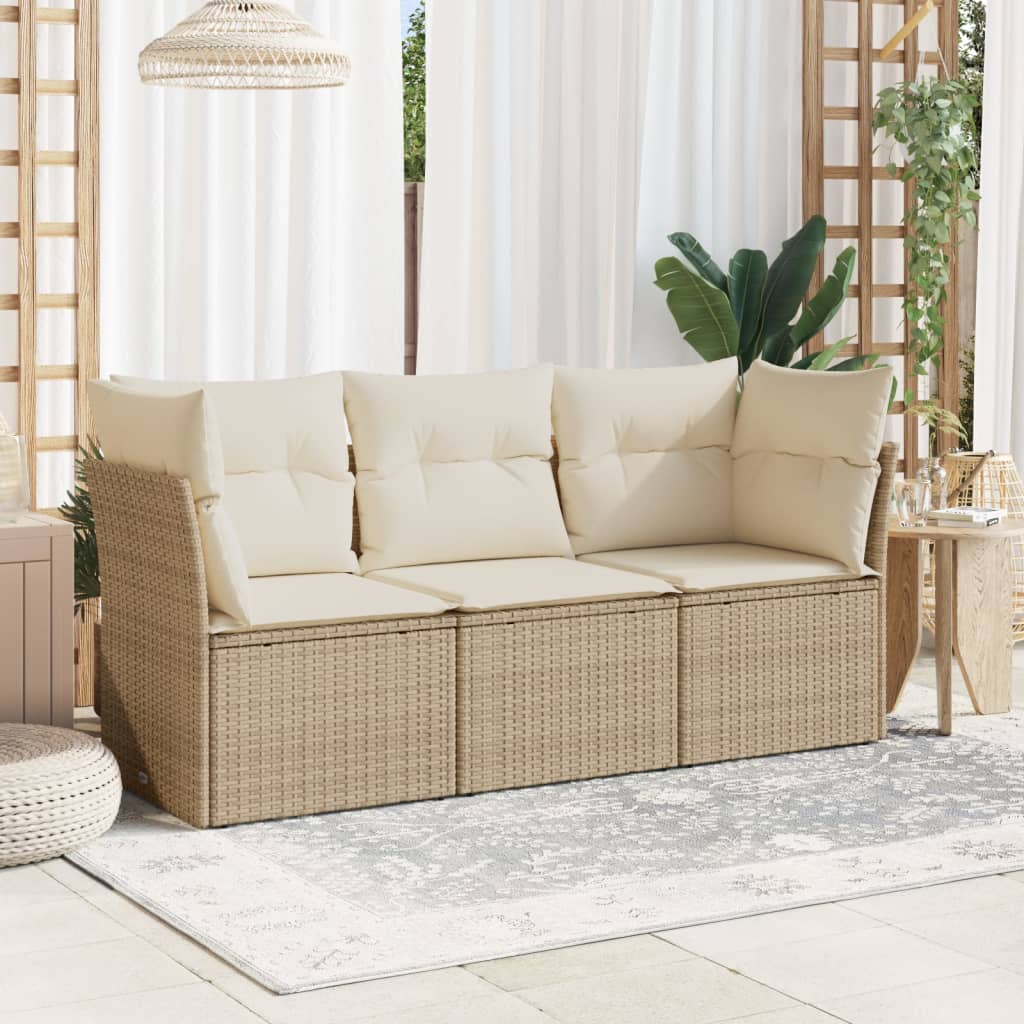 Set Divano da Giardino 3 pz con Cuscini Beige in Polyrattan 3217208