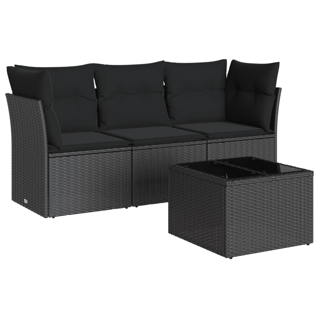 Set Divani da Giardino 4 pz con Cuscini Nero in Polyrattancod mxl 111794