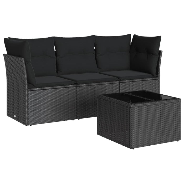 Set Divani da Giardino 4 pz con Cuscini Nero in Polyrattancod mxl 111794