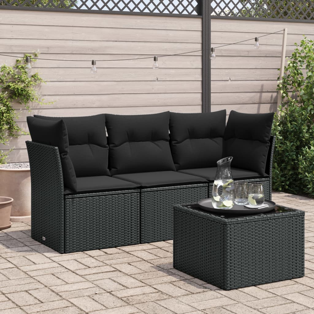 Set Divani da Giardino 4 pz con Cuscini Nero in Polyrattancod mxl 111794