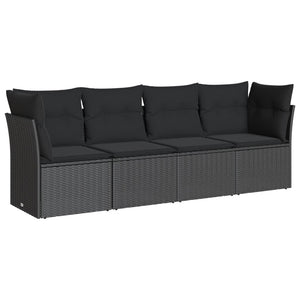 Set Divani da Giardino 4 pz con Cuscini Nero in Polyrattan 3217225