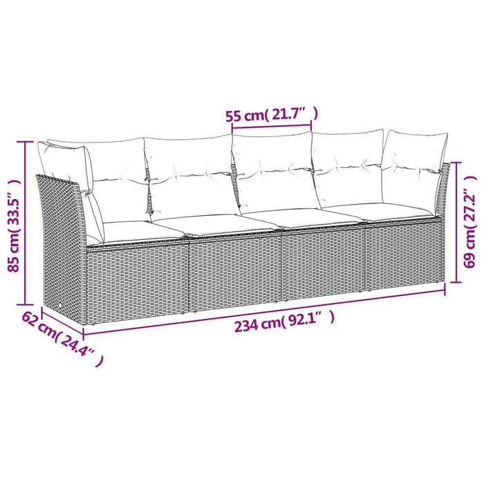 Set Divani da Giardino 4 pz con Cuscini in Polyrattan Grigio 3217230