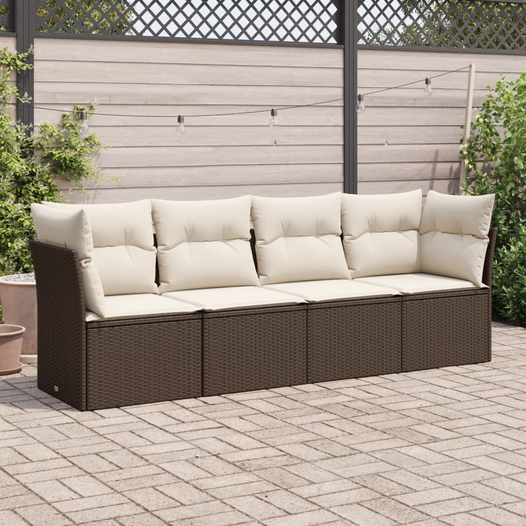 Set Divano da Giardino 4 pz con Cuscini Marrone in Polyrattan 3217233