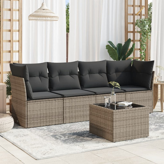 Set Divano da Giardino 5 pz con Cuscini Grigio in Polyrattan 3217240