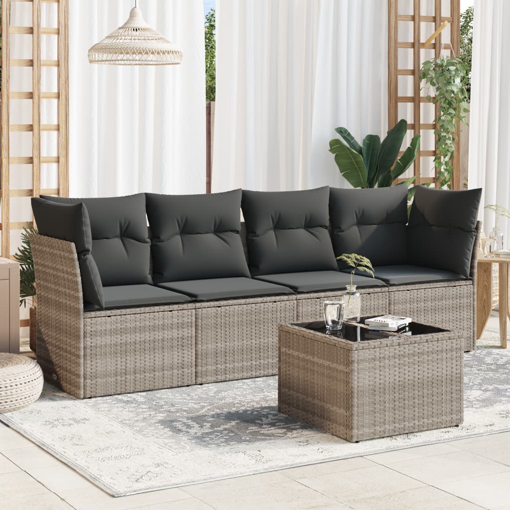 Set Divano da Giardino 5pz con Cuscini Grigio Chiaro Polyrattan 3217242