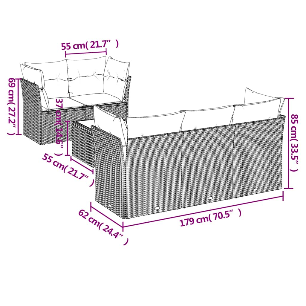 Set Divano da Giardino 6 pz con Cuscini Nero in Polyrattan 3217246