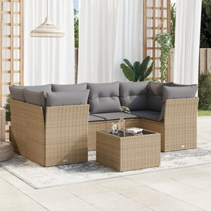 Set Divani da Giardino 7 pz con Cuscini Beige in Polyrattancod mxl 113590