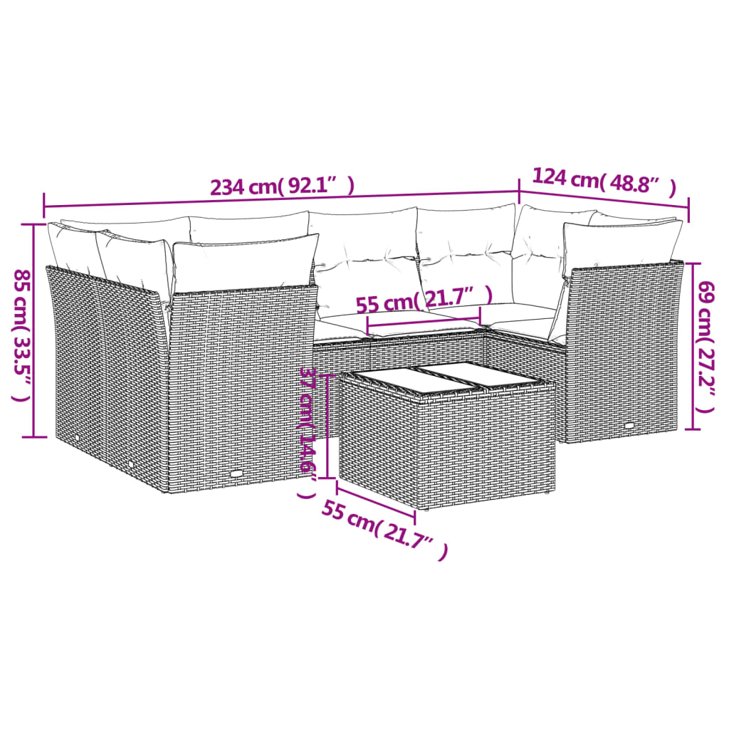 Set Divani da Giardino 7pz con Cuscini Grigio Chiaro Polyrattan 3217272