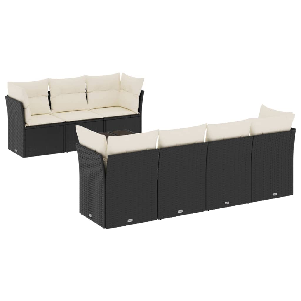 Set Divani da Giardino con Cuscini 8 pz Nero in Polyrattan 3217276