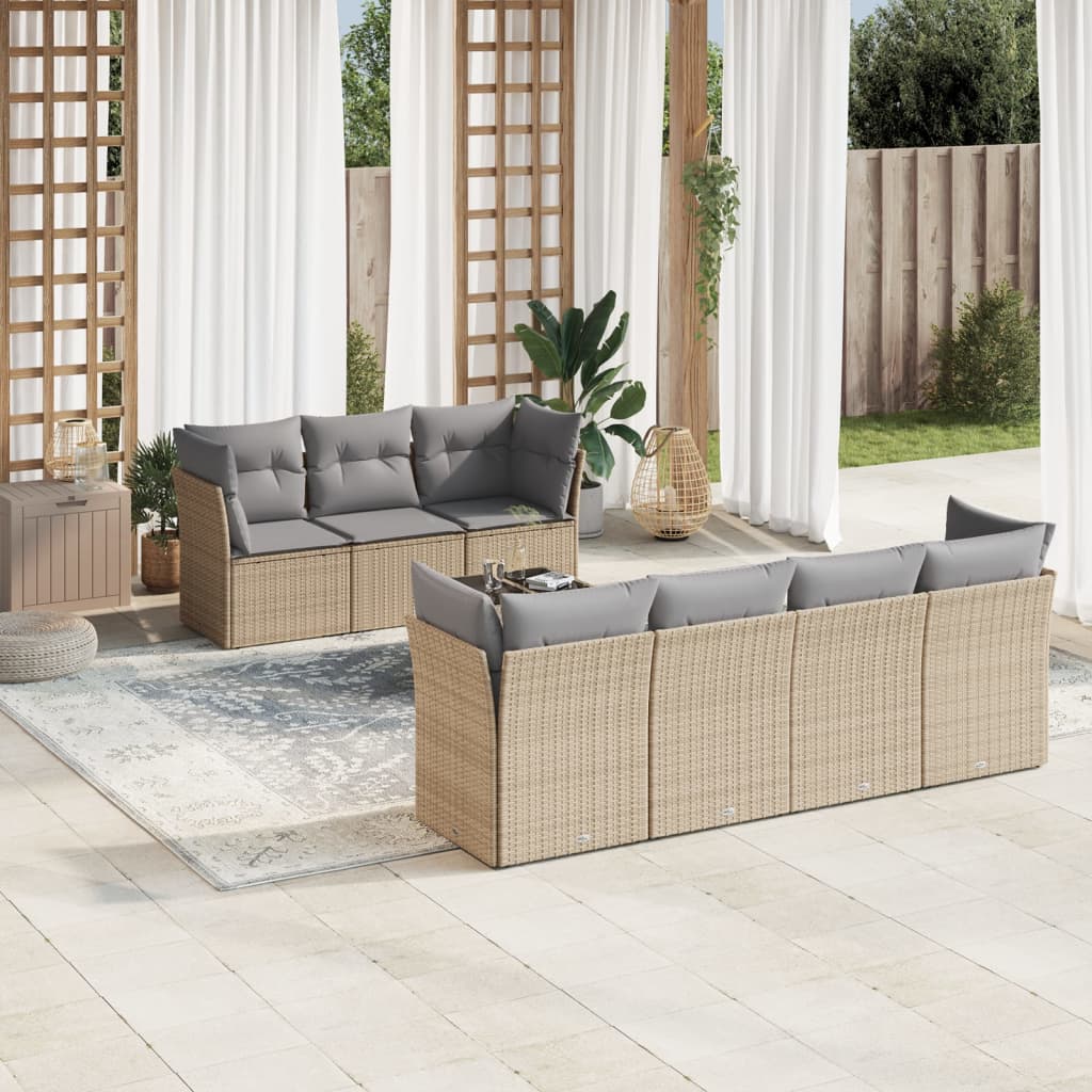 Set Divano da Giardino 8 pz con Cuscini Beige in Polyrattan 3217279