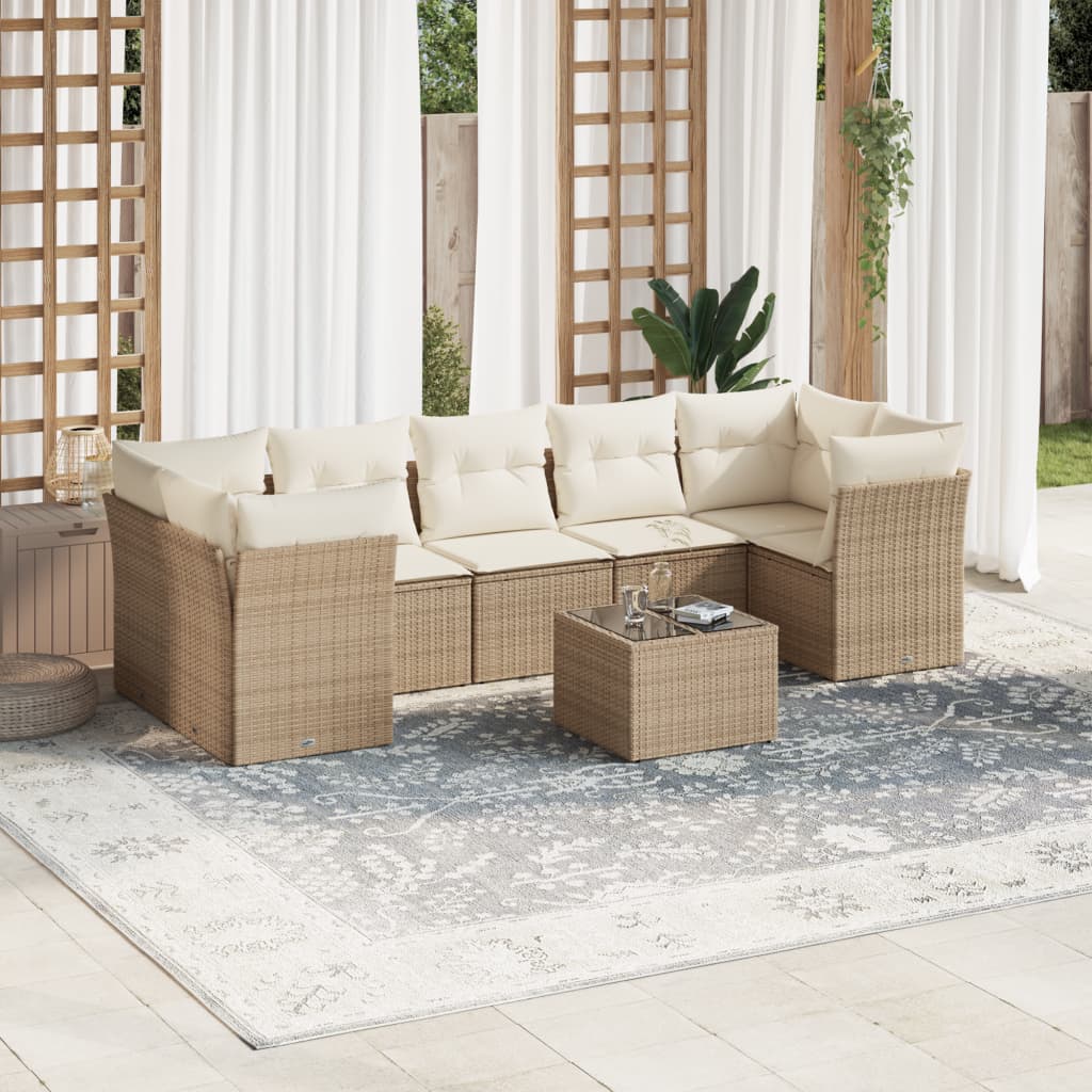 Set Divano da Giardino 8 pz con Cuscini Beige in Polyrattan 3217288