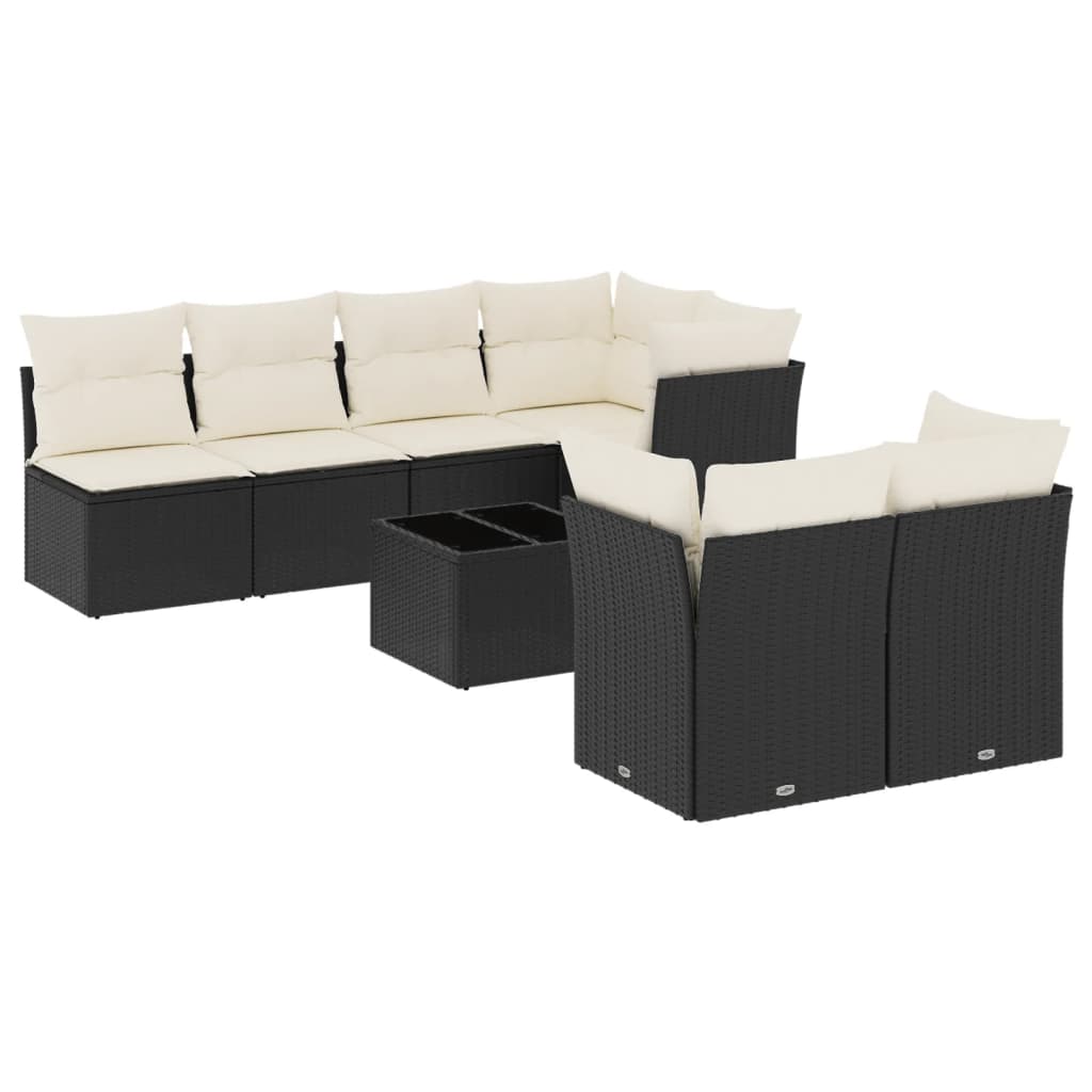 Set Divani da Giardino con Cuscini 8 pz Nero in Polyrattan 3217296