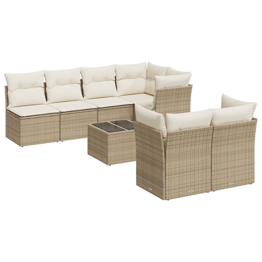 Set Divano da Giardino 8 pz con Cuscini Beige in Polyrattan 3217298