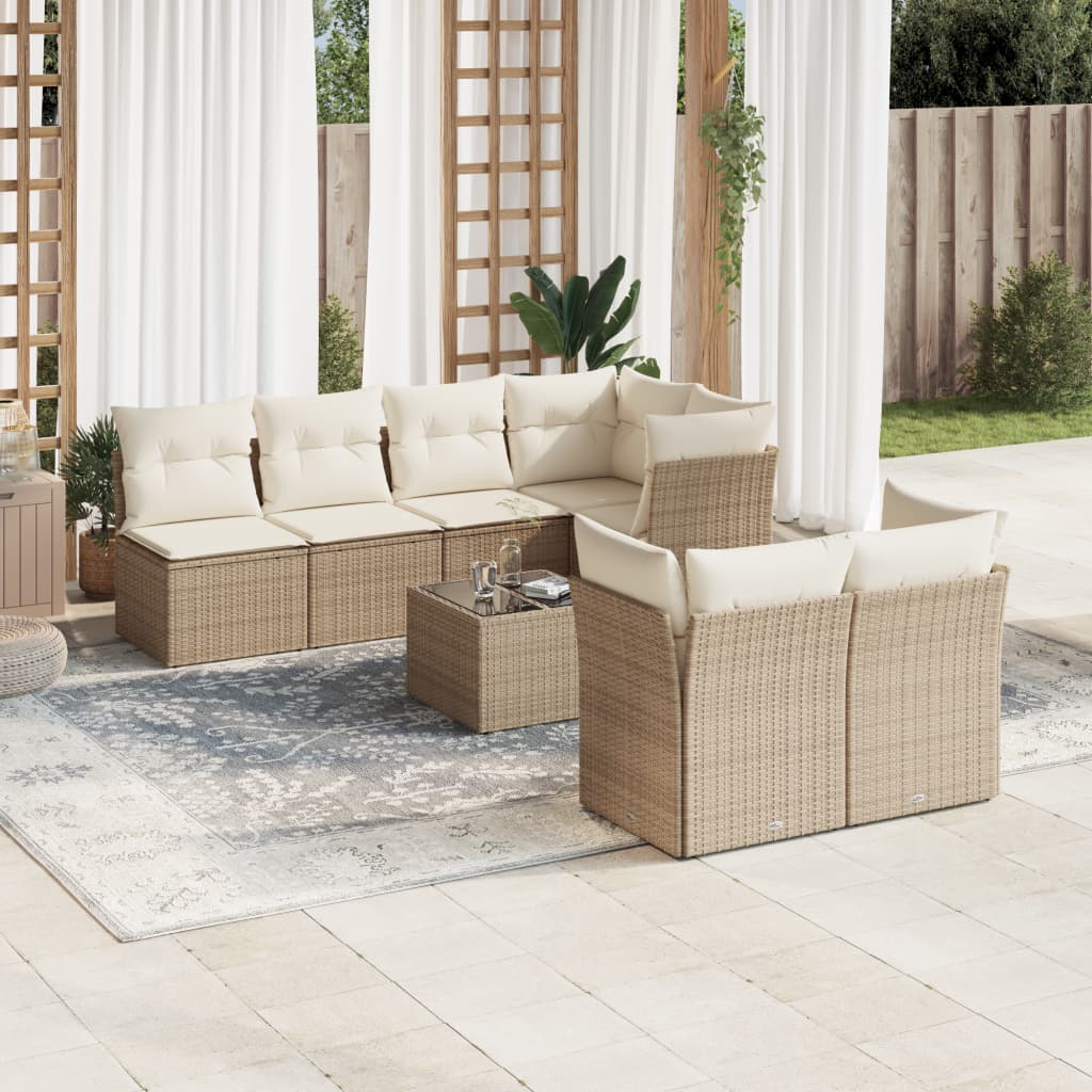 Set Divano da Giardino 8 pz con Cuscini Beige in Polyrattan 3217298