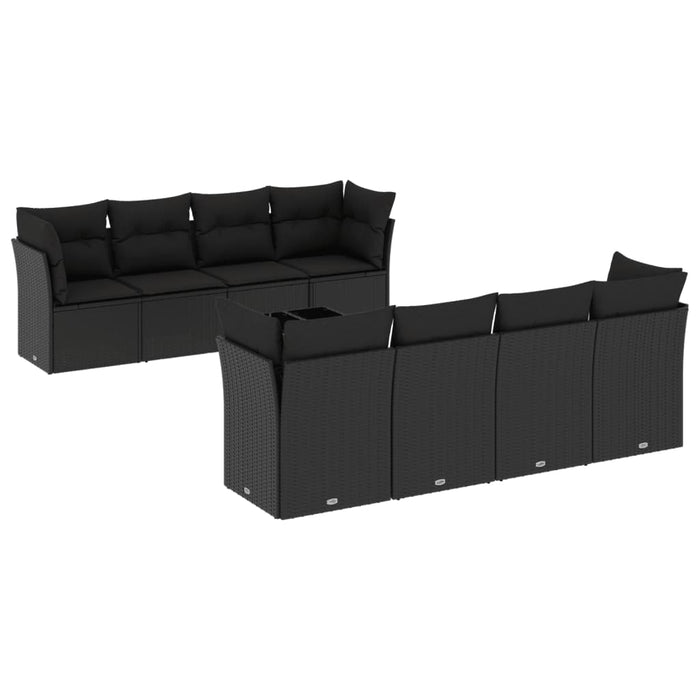 Set Divani da Giardino 9 pz con Cuscini Nero in Polyrattan 3217305