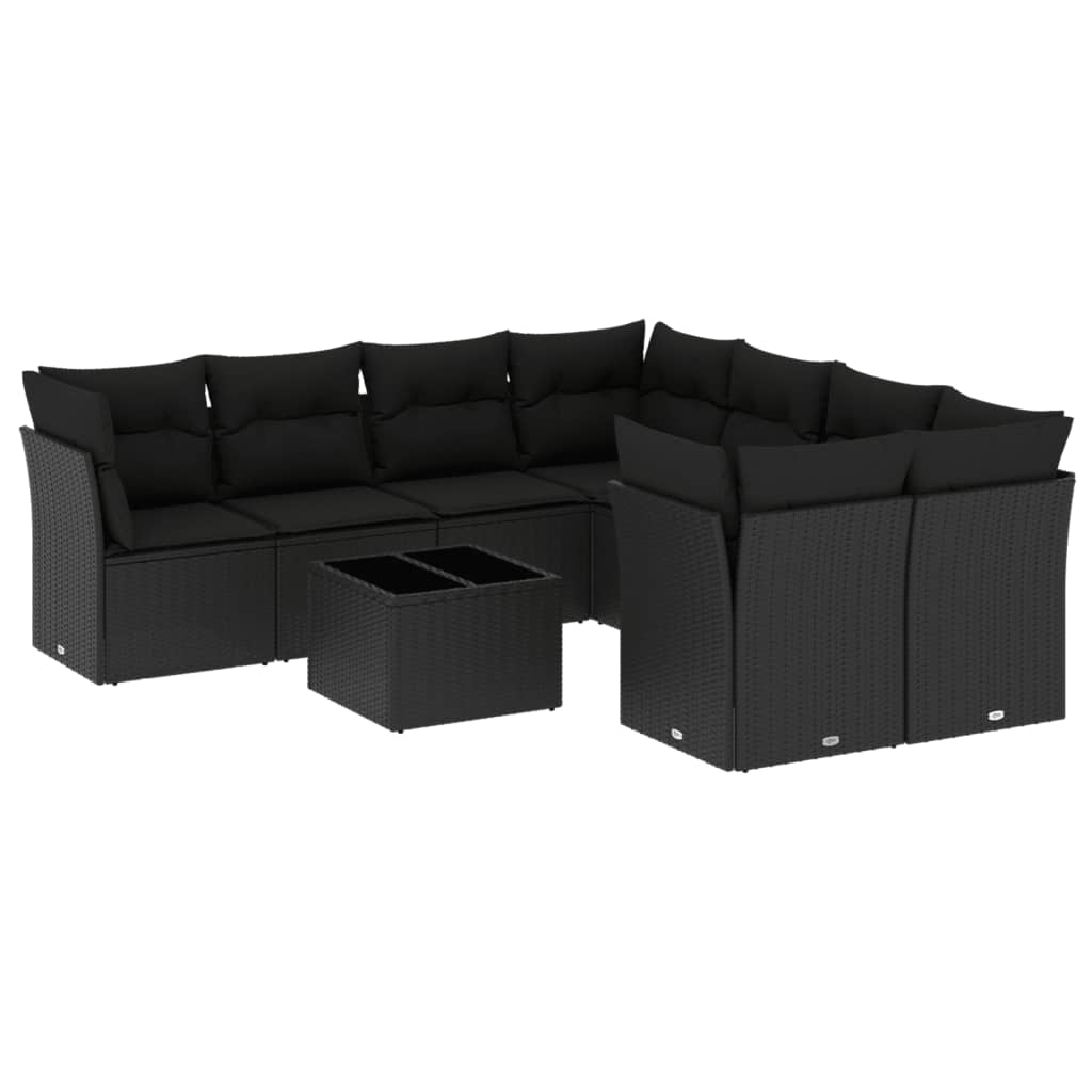 Set Divani da Giardino 9 pz con Cuscini Nero in Polyrattan 3217315