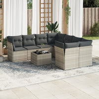 Set Divano da Giardino 9pz con Cuscini Grigio Chiaro Polyrattan 3217322