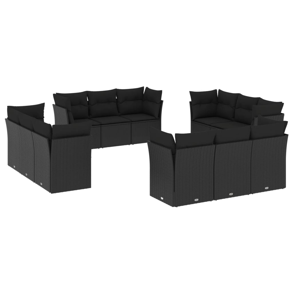 Set Divani da Giardino 12 pz con Cuscini Nero in Polyrattan 3217325