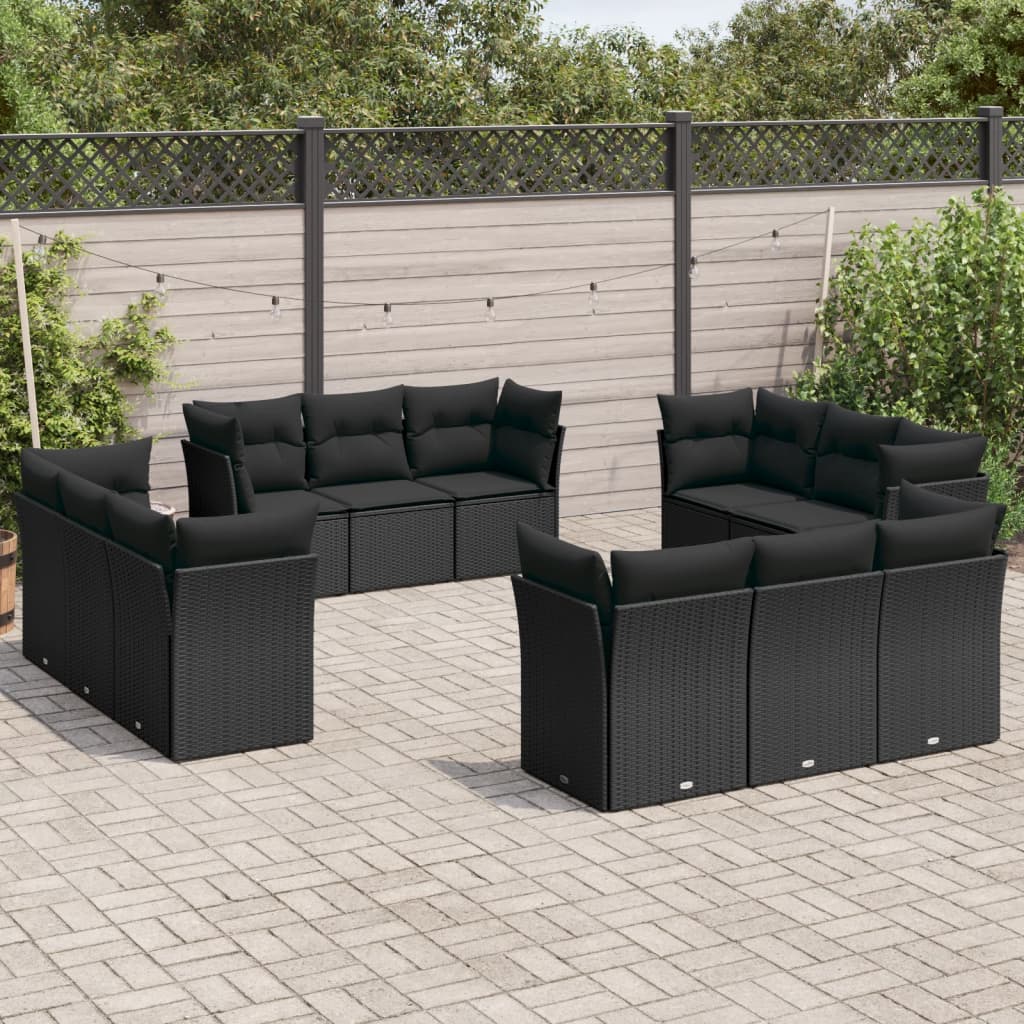 Set Divani da Giardino 12 pz con Cuscini Nero in Polyrattan 3217325