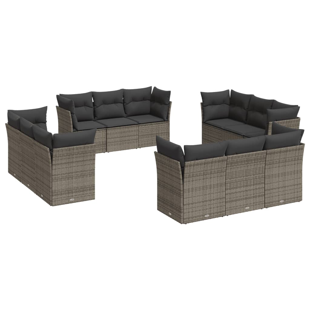 Set Divani da Giardino 12 pz con Cuscini Grigio in Polyrattan 3217330