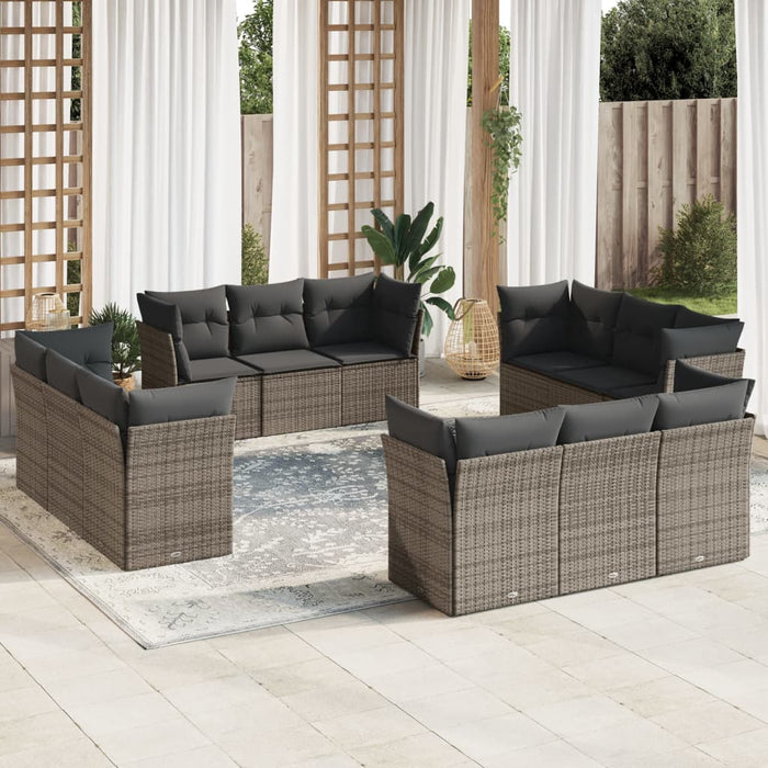 Set Divani da Giardino 12 pz con Cuscini Grigio in Polyrattan 3217330